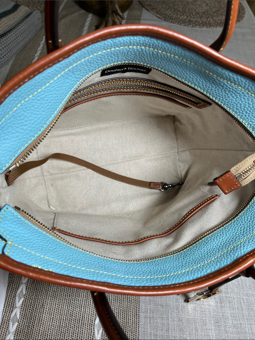 Dooney & Bourke Caribbean Blue Leather Tote with Medium Zip Wallet - Picture 4 of 11